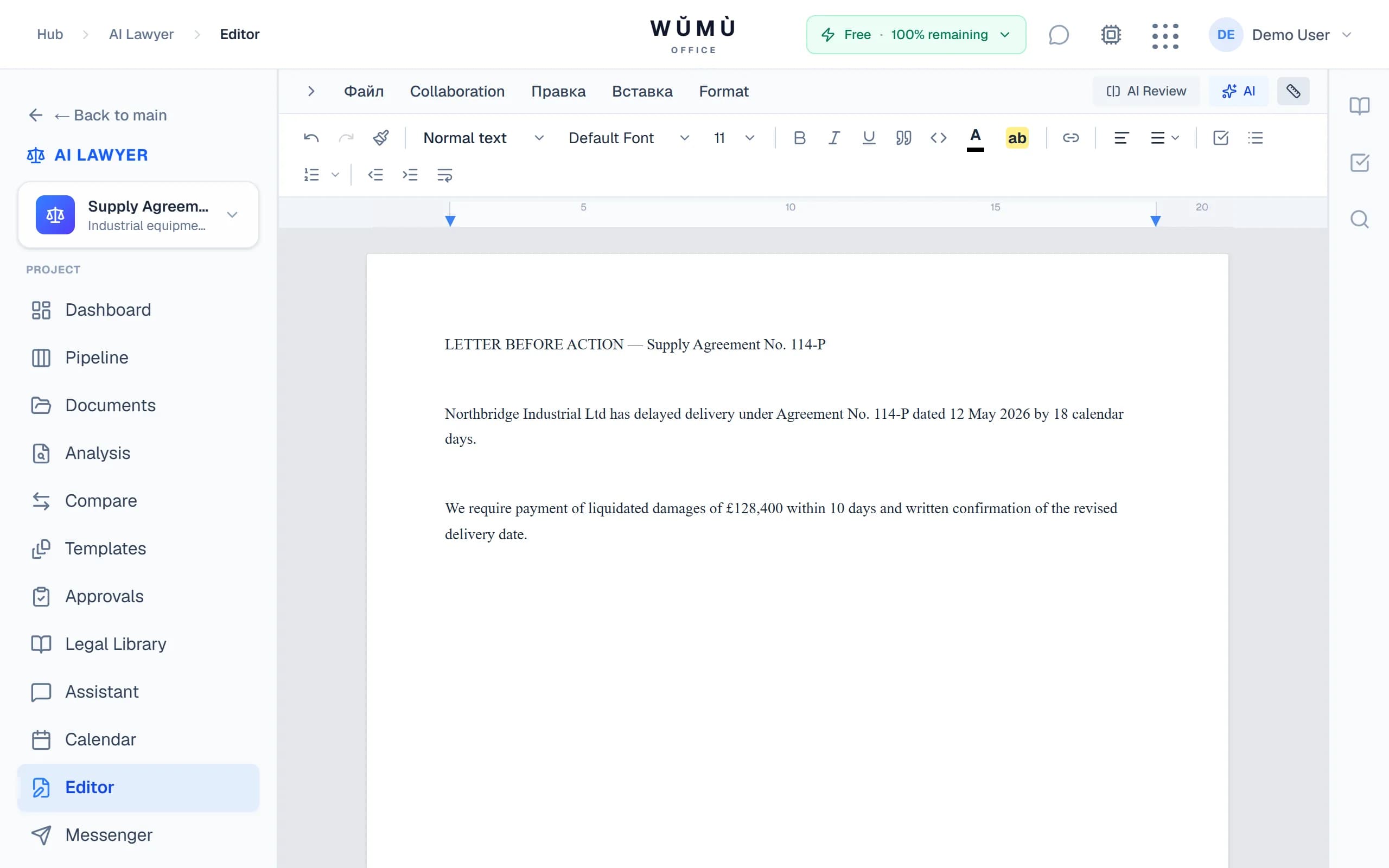 Document editor with AI review