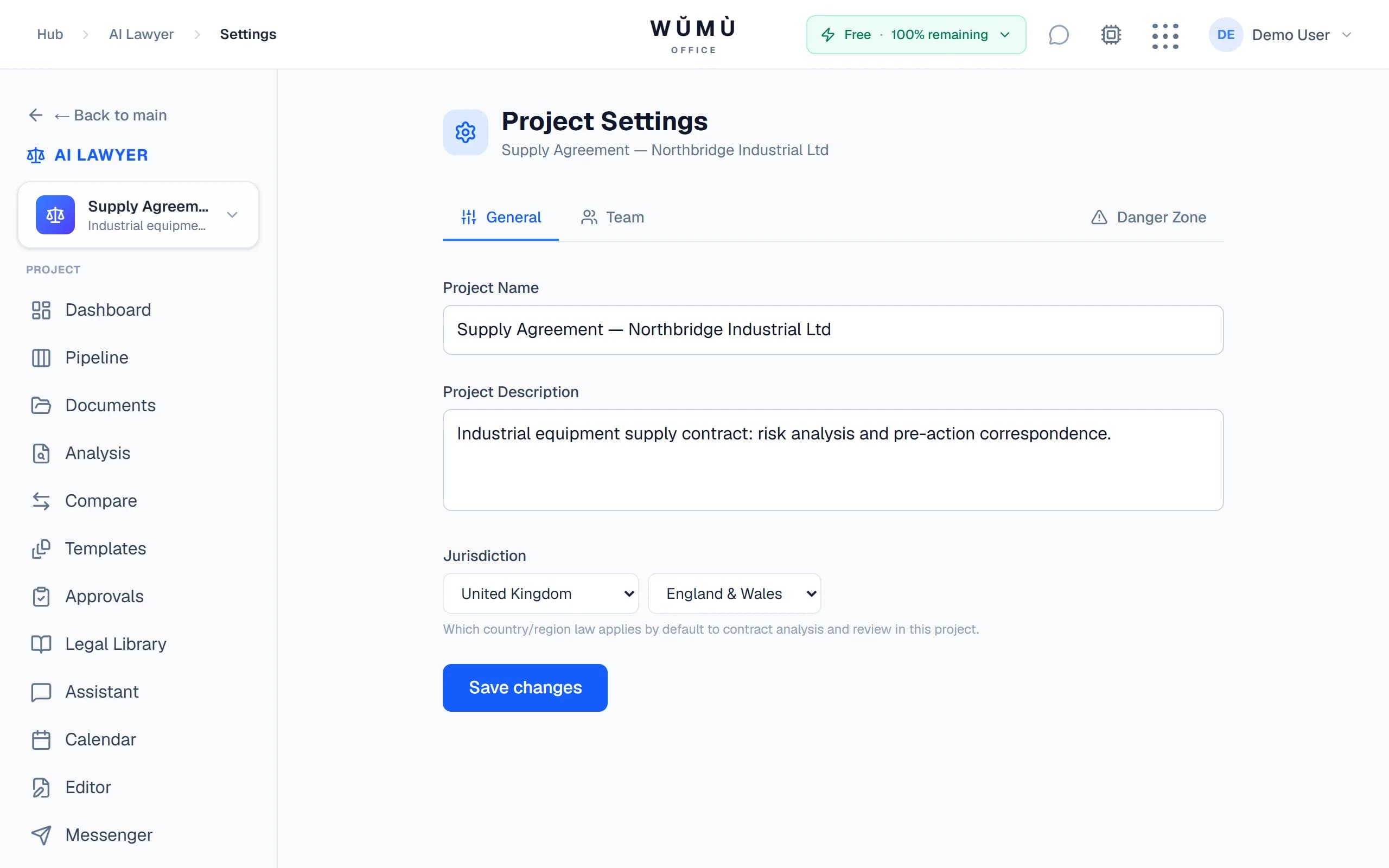 Project jurisdiction picker: country → region cascade
