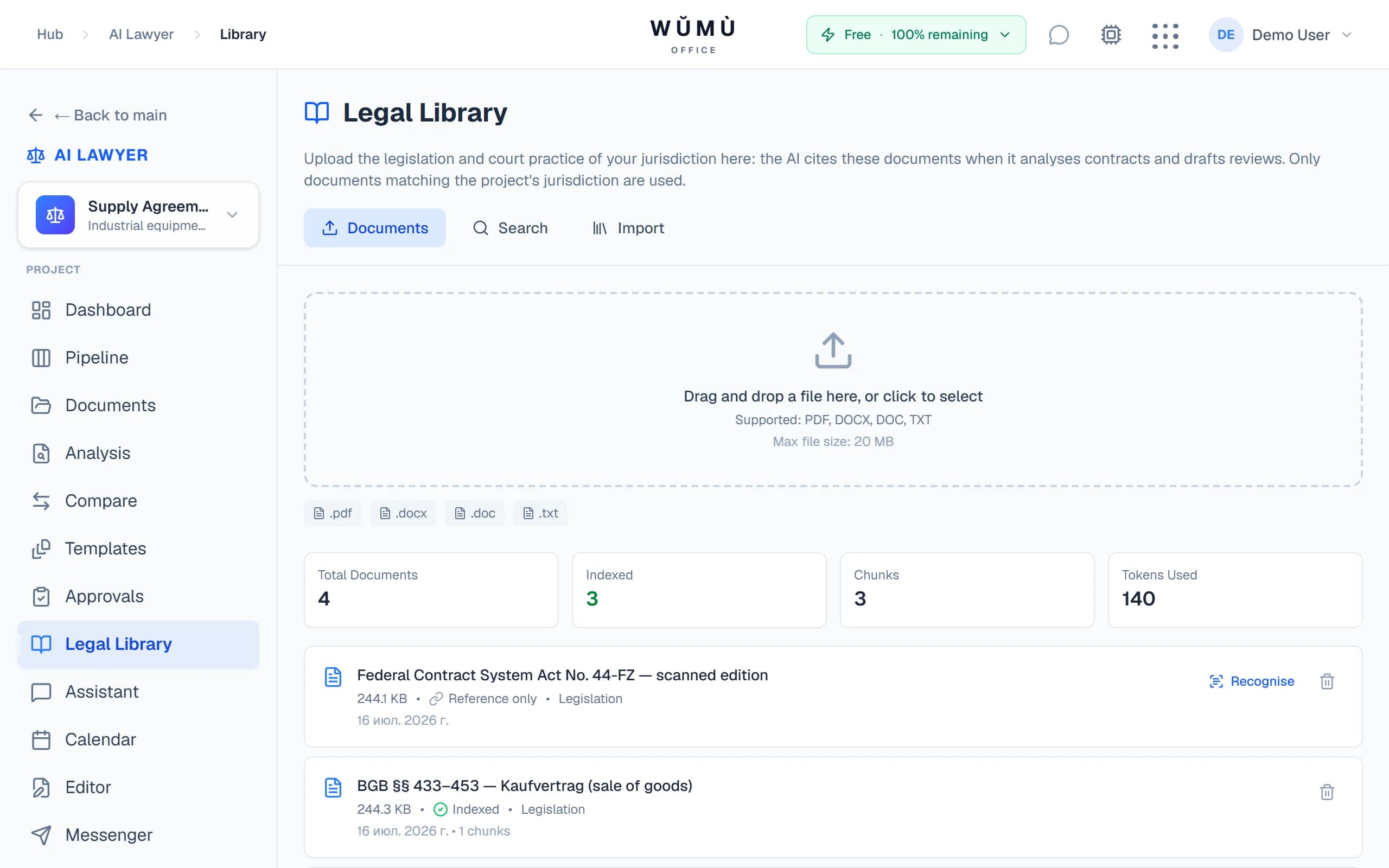Legal library: documents with sources and jurisdictions