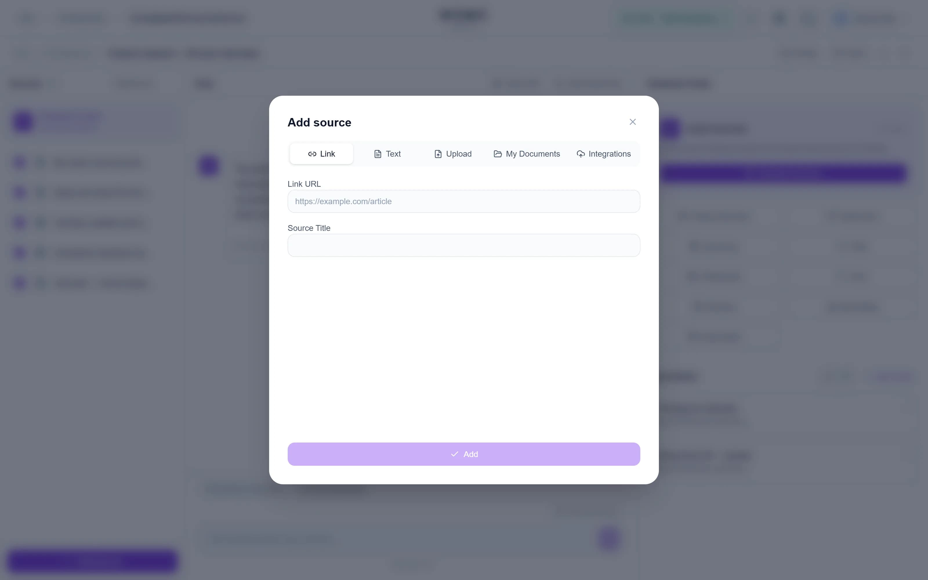 Adding sources: files, links, YouTube, integrations
