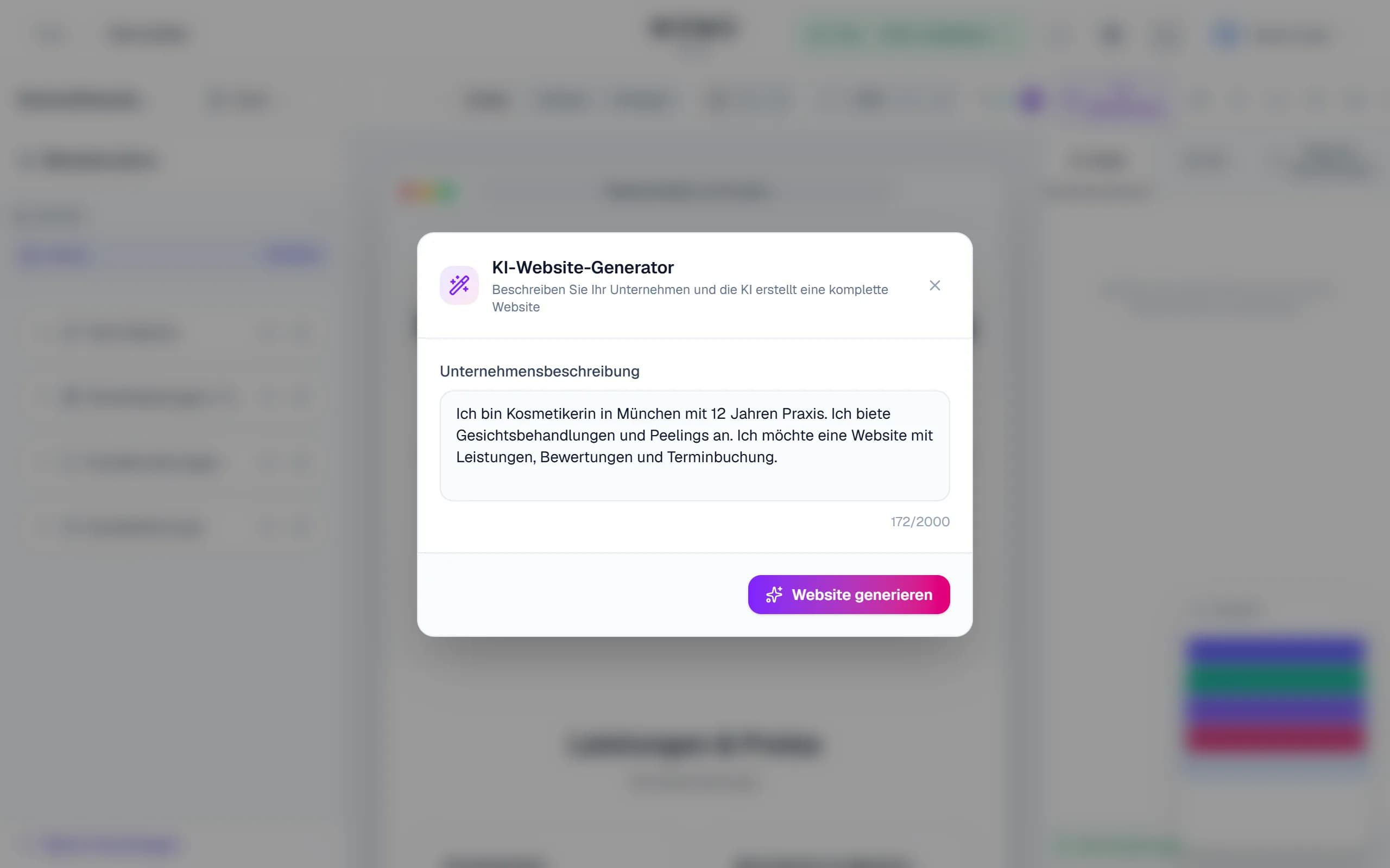 KI-Website-Generierung im WUMU-Baukasten: Beschreibung und Blockvorschau