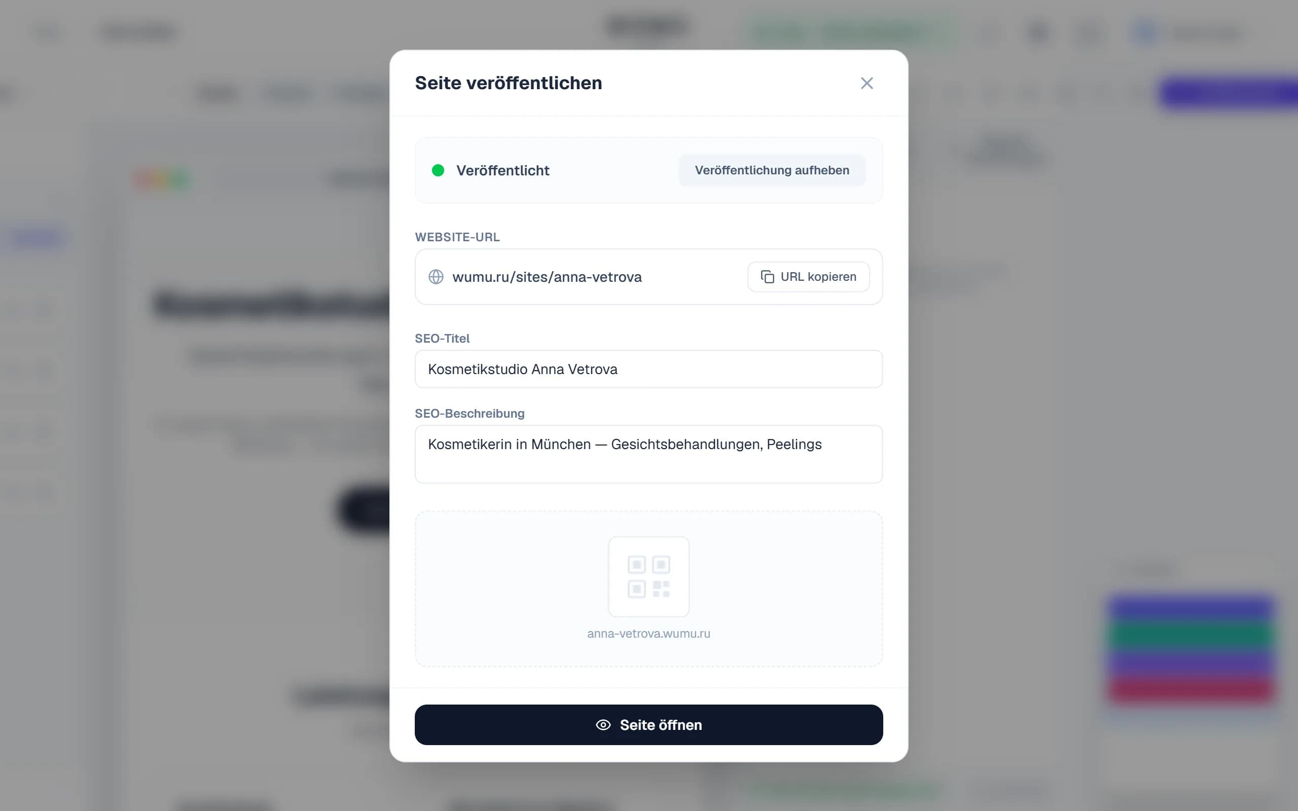 Veröffentlichungsdialog: Subdomain und eigene Domain