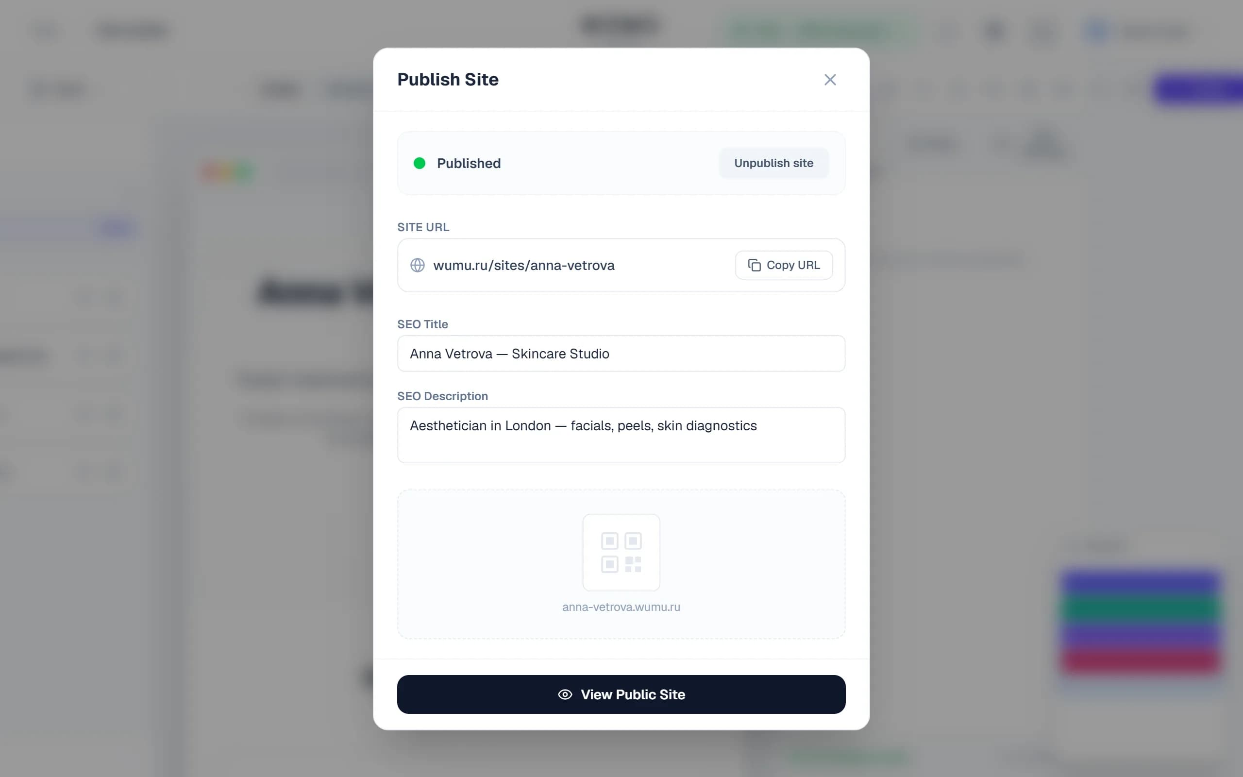 Publish dialog: subdomain and custom domain connection