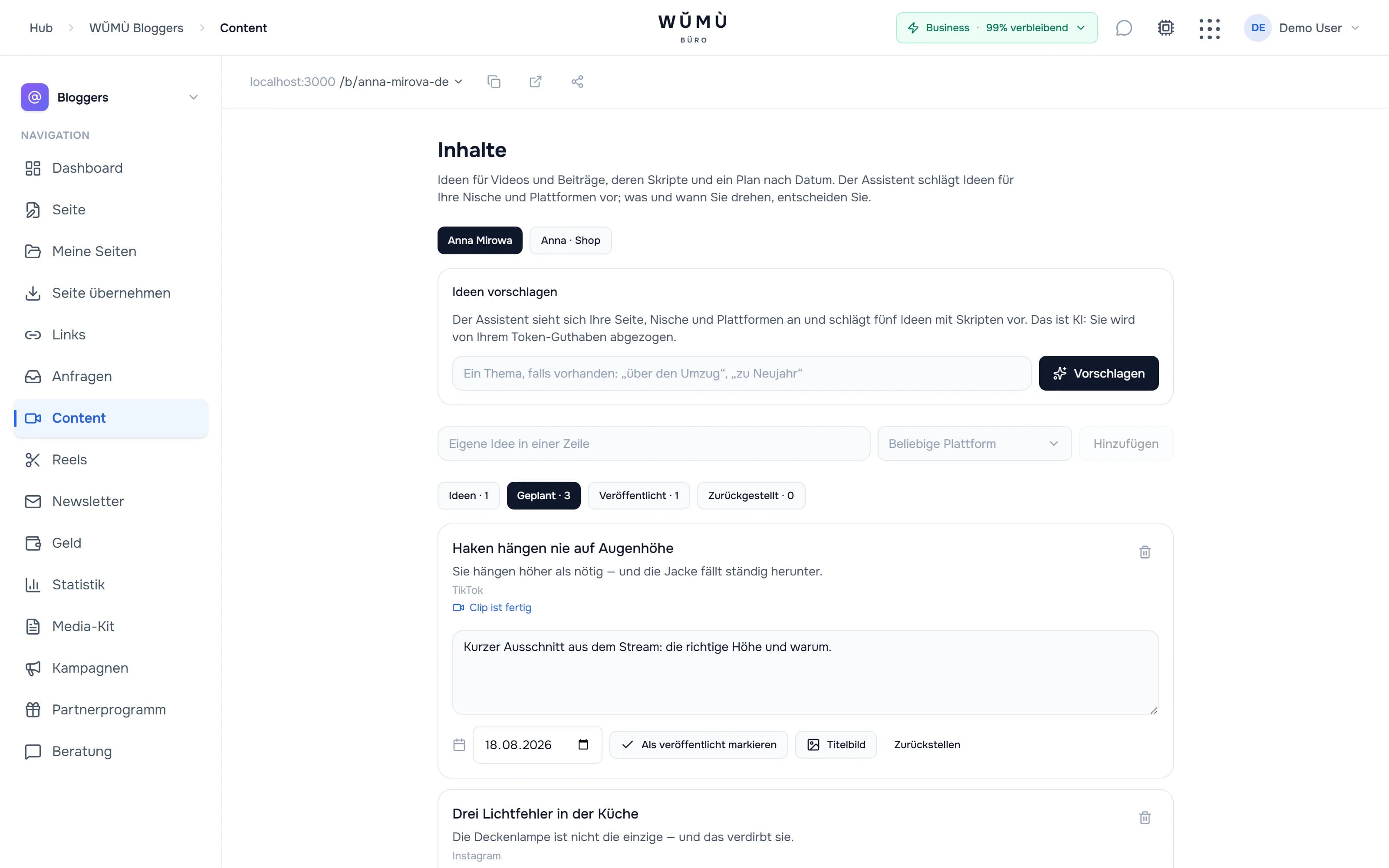 Contentplan: Ideen, Skripte und Termine