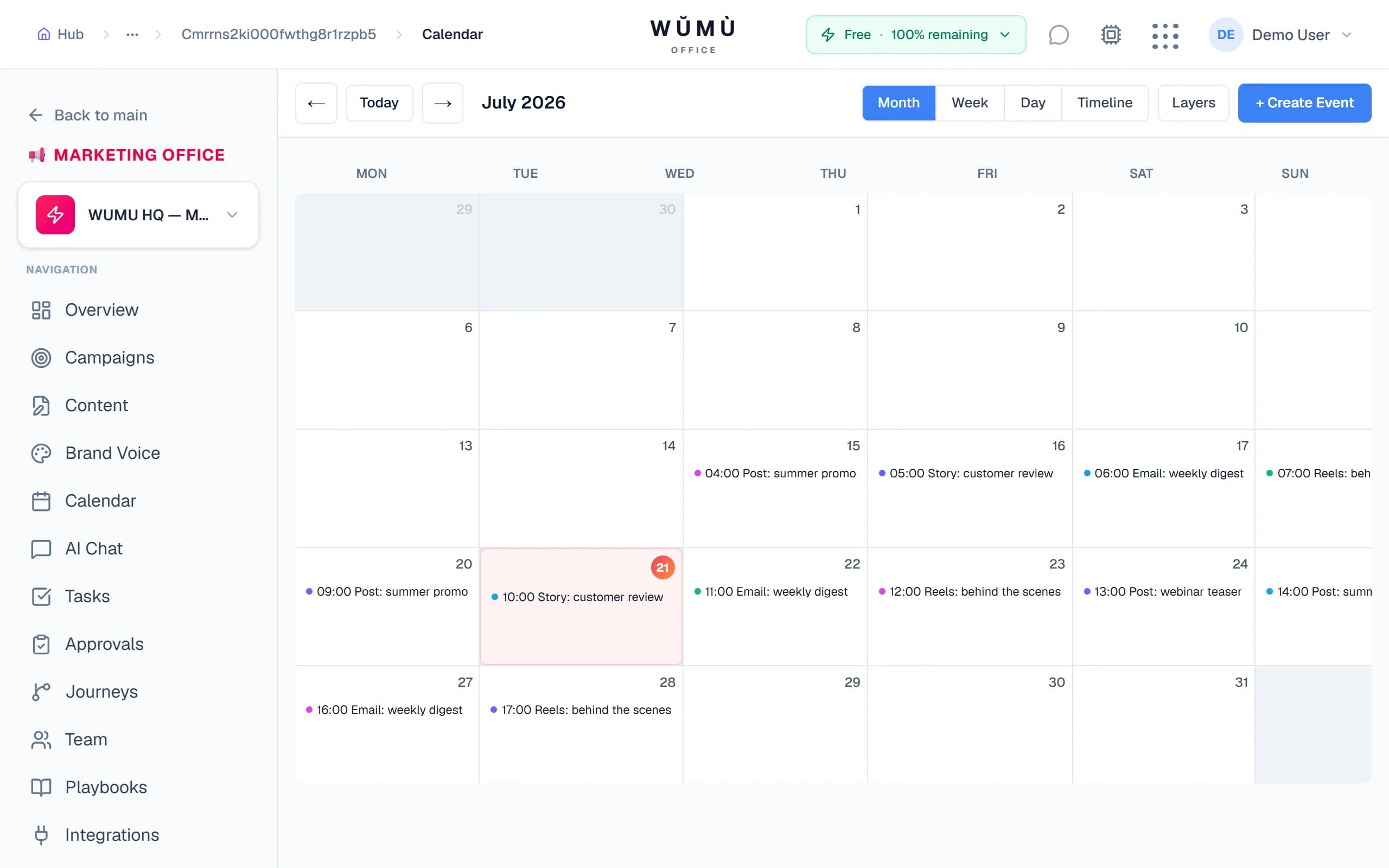 Content calendar — schedule across channels at the best time