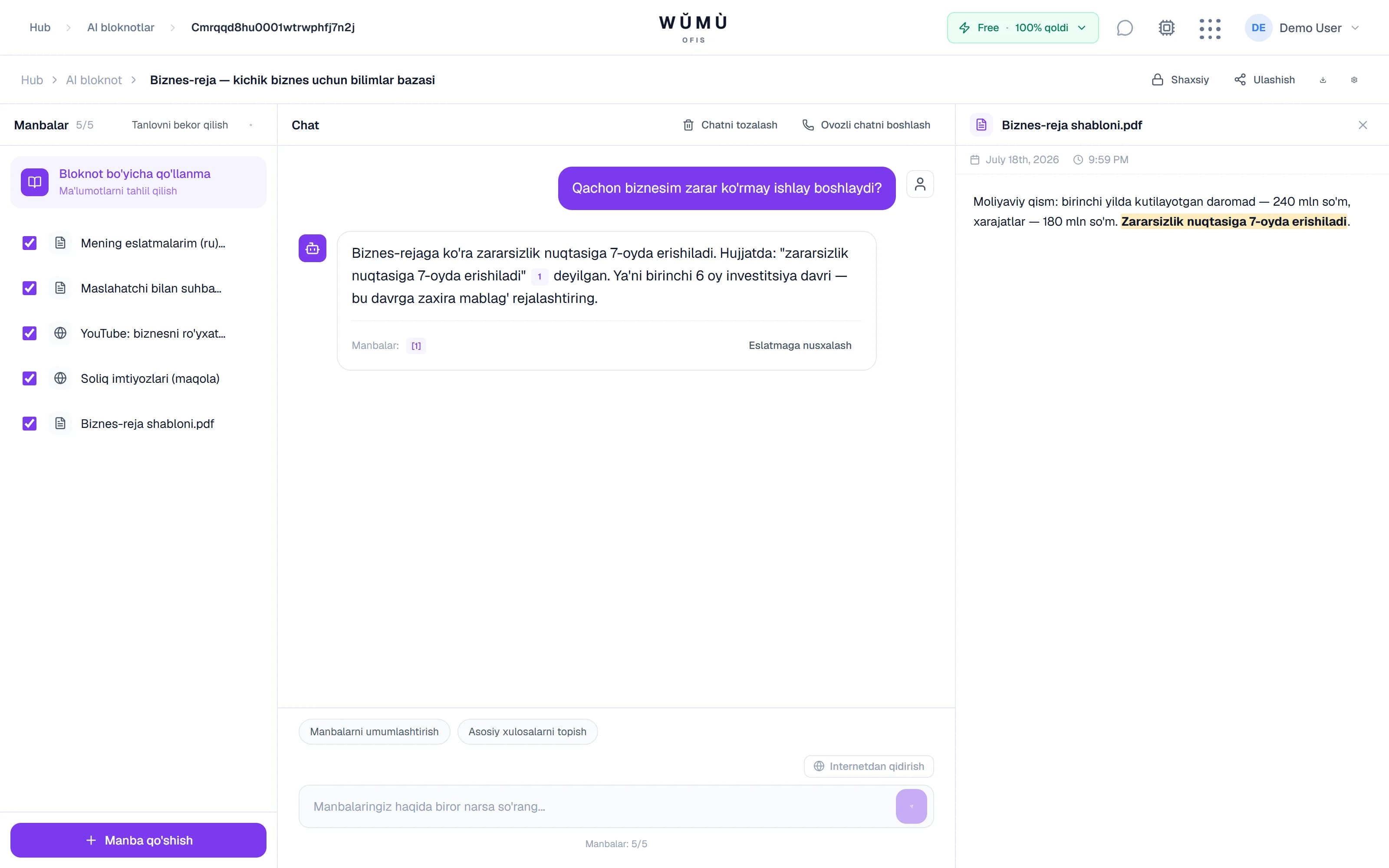 Manbalarga bosiladigan iqtiboslar bilan chat javobi